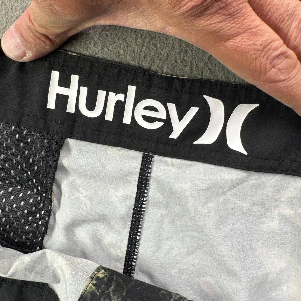 Hurley Board Shorts L Men 36 Black Tan Tie Dye Acid Wash Swim Trunks Surf Pocket